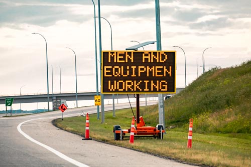 Men working ahead changeable sign